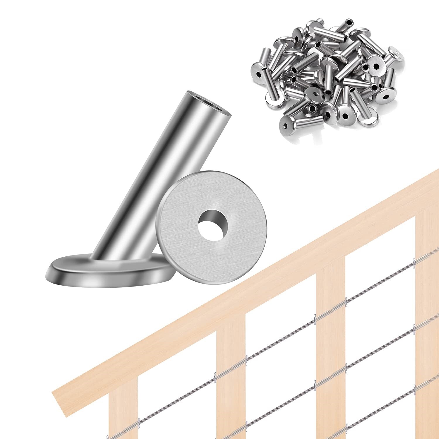 T316 Stainless Steel 30° Degree Angle Protector Sleeves for 1/8″ Cable Railing