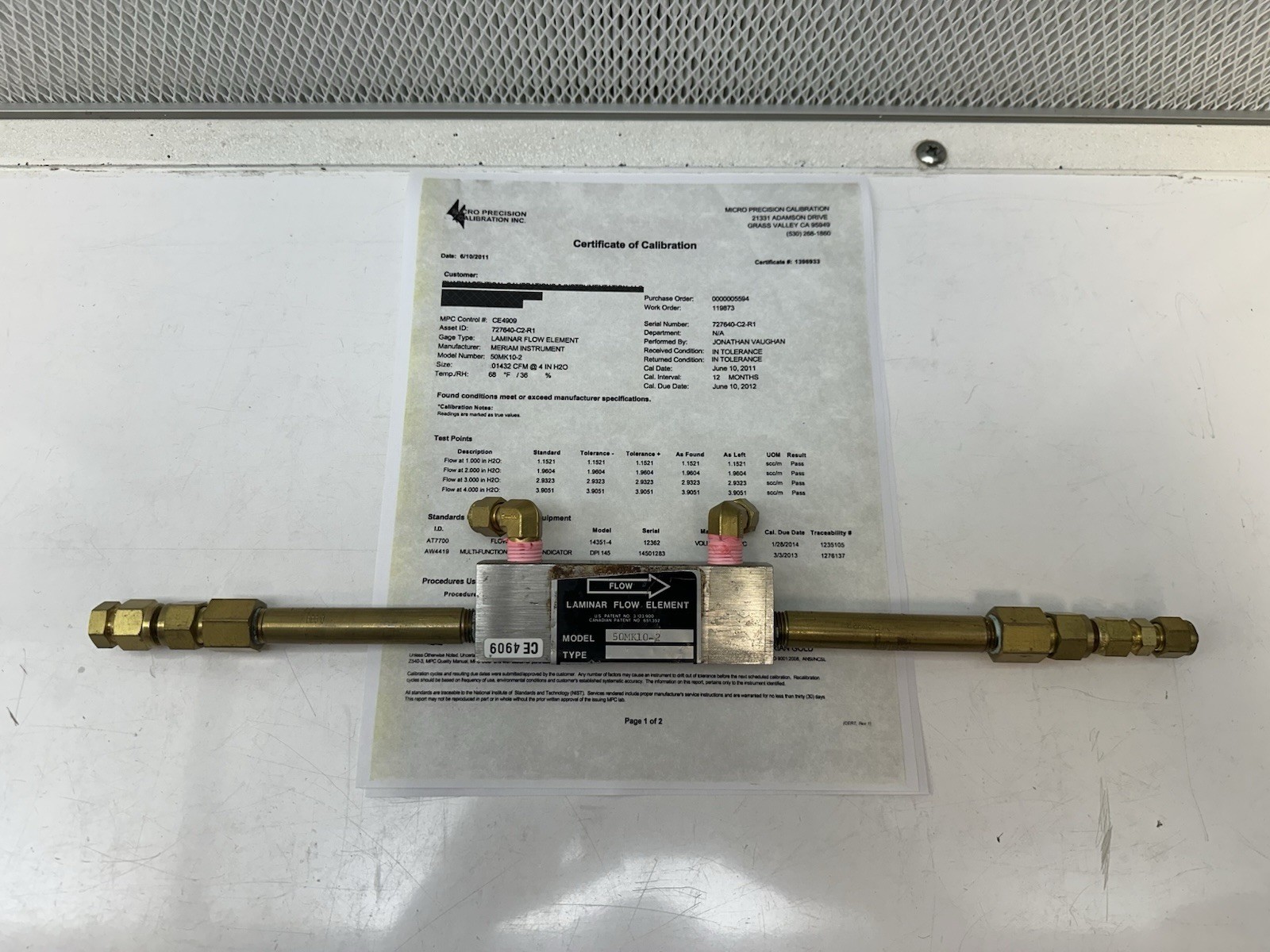 Meriam 50MK10-2 Laminar Flow Element LFE