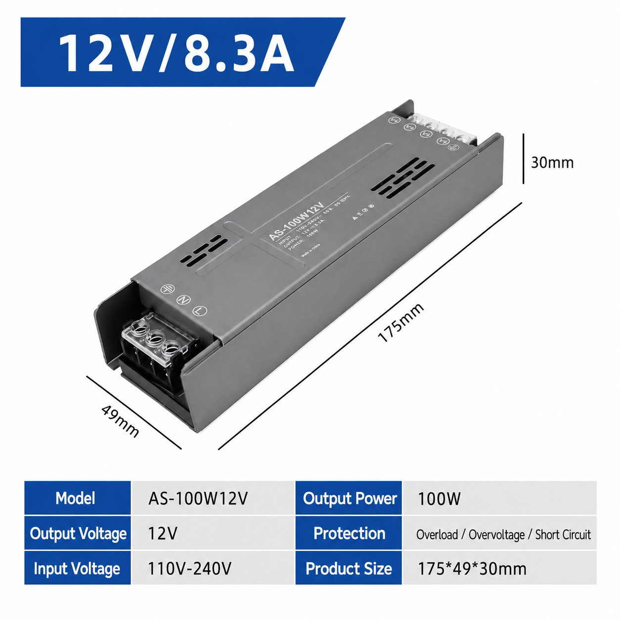 12V 24V 100W-400W LED Driver Power Supply Transformer AC 110V to DC 12V LED Lamp