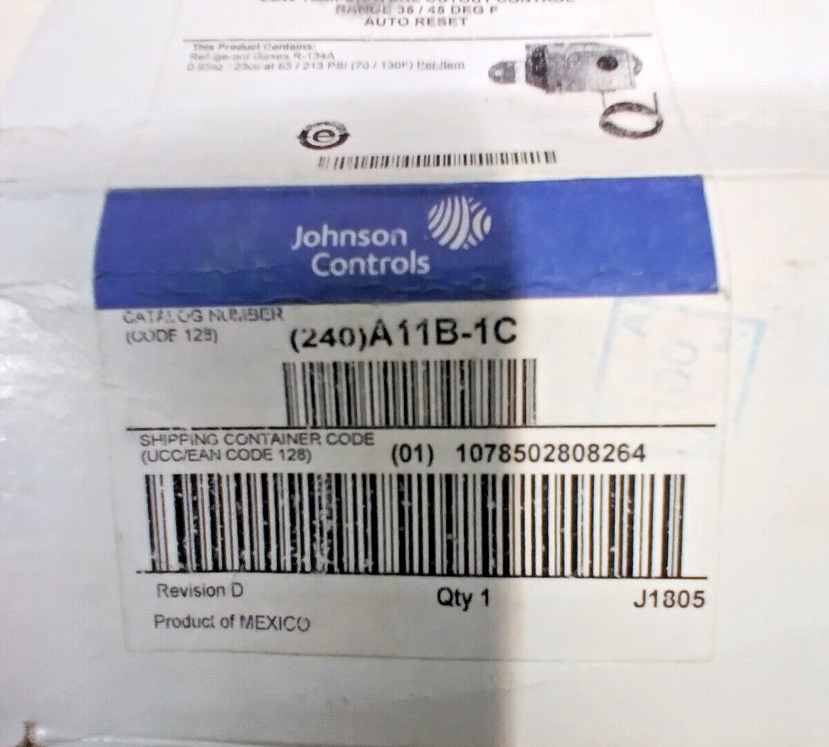Johnson Controls A11B-1C Low Temp. Cutout Control, Range 35°/45°F, Auto Reset