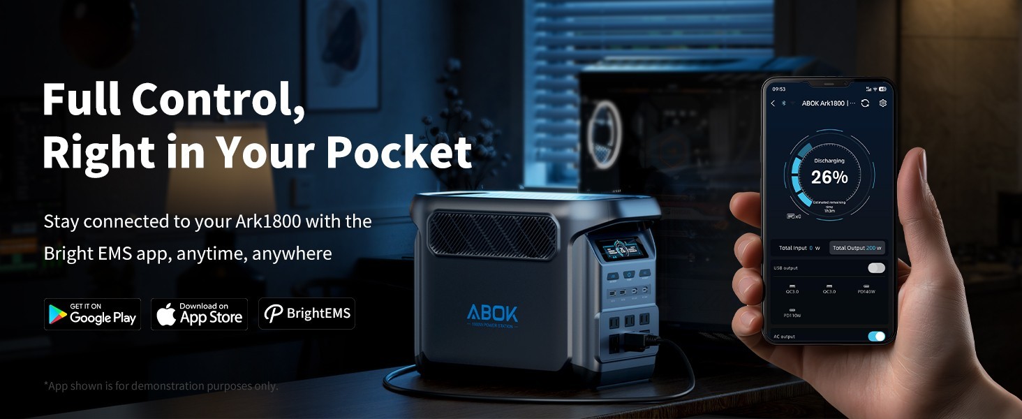 1024Wh ABOK Ark1800 Power Station 1800W LiFePO4 PD140W UPS App 1000W PV Input