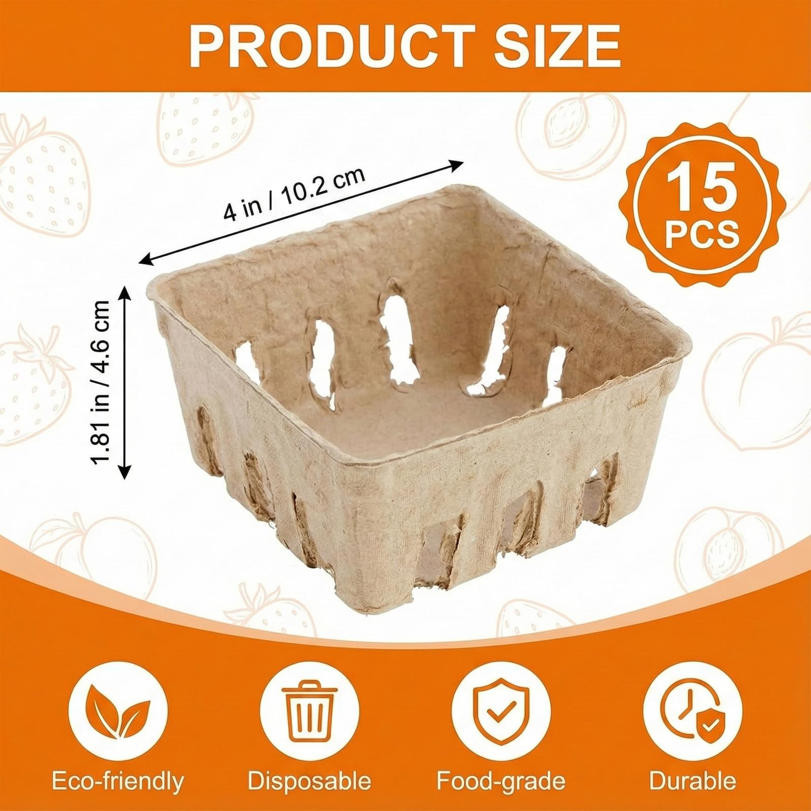 15 Pack Natural Pulp Fiber Berry Basket, Small Vented Produce Baskets for Far…