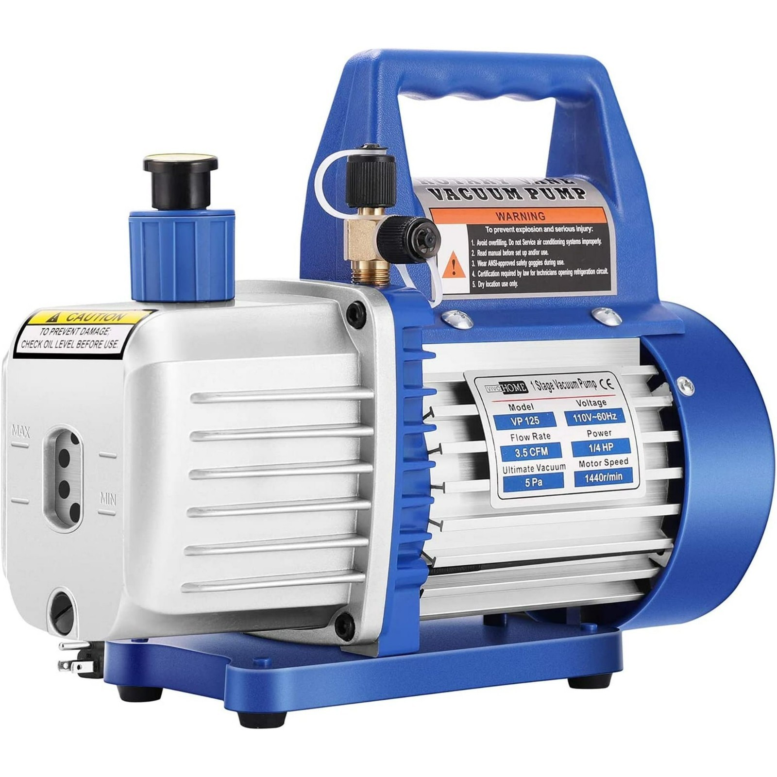 110V 1/4 HP 3.5 CFM Single Stage Rotary Vane Air Vacuum Pump w/ Oil Bottle ETL