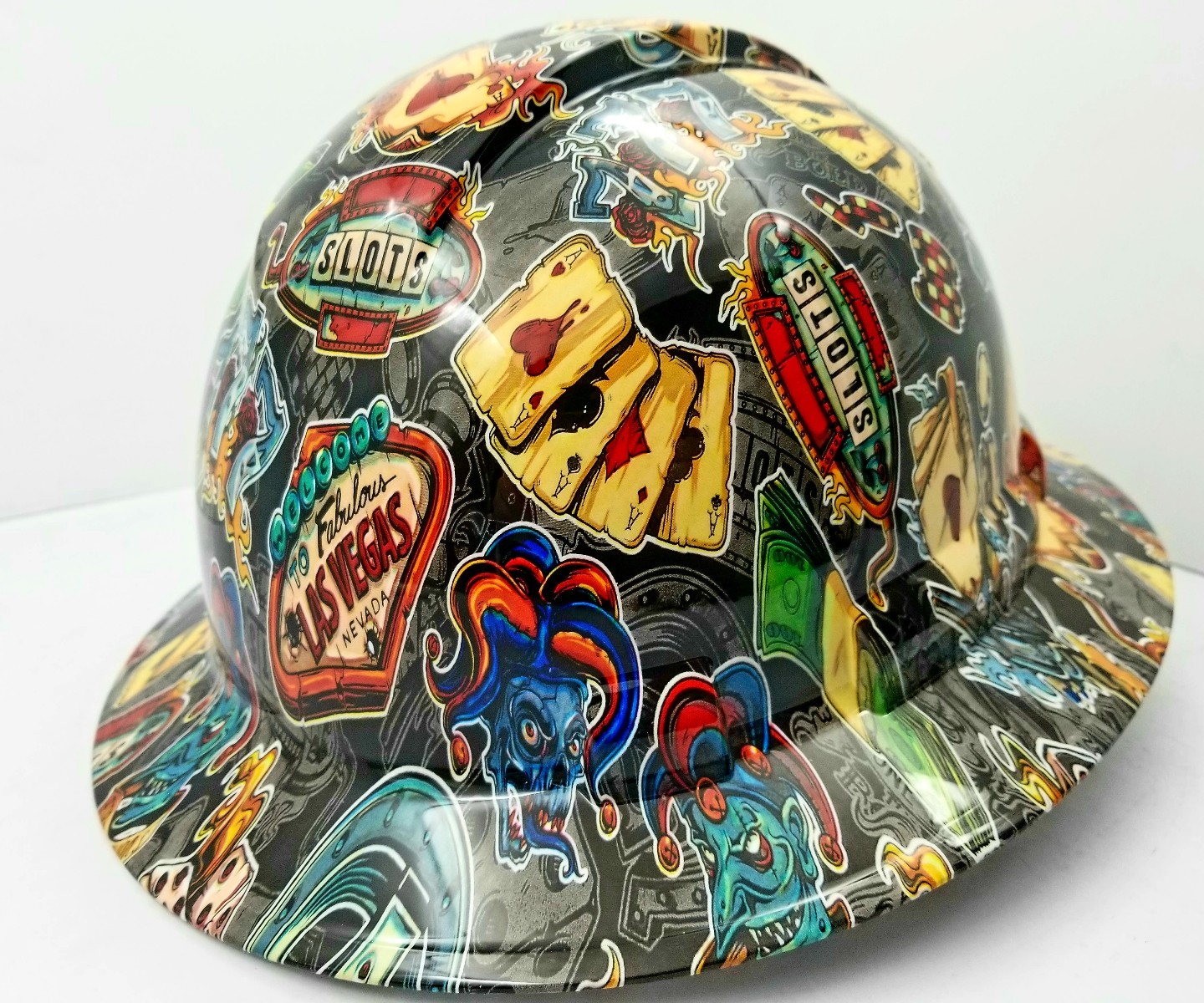 FULL BRIM Hard Hat custom hydro dipped , NEW WICKED GAMBLER OSHA APPROVED NEW