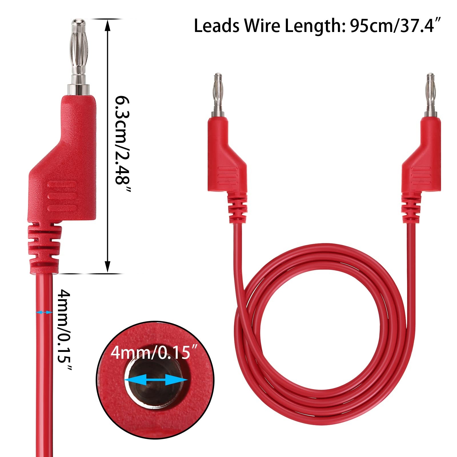 2pcs Banana To Banana Plug Test Leads Stackable 4mm Banana Plug Test Cables Mult