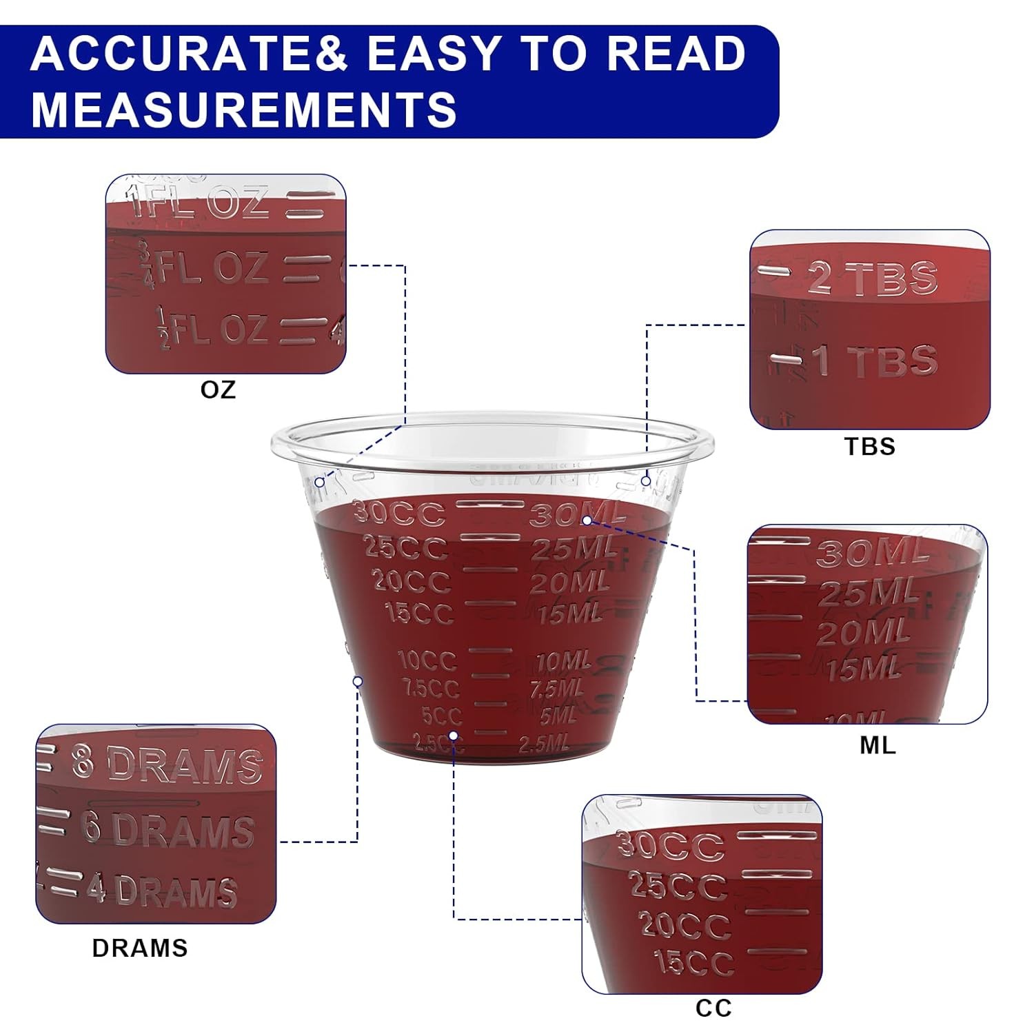 Disposable Medicine Cups Graduated, Bulk Pack of 100, 1 oz 30ml Small
