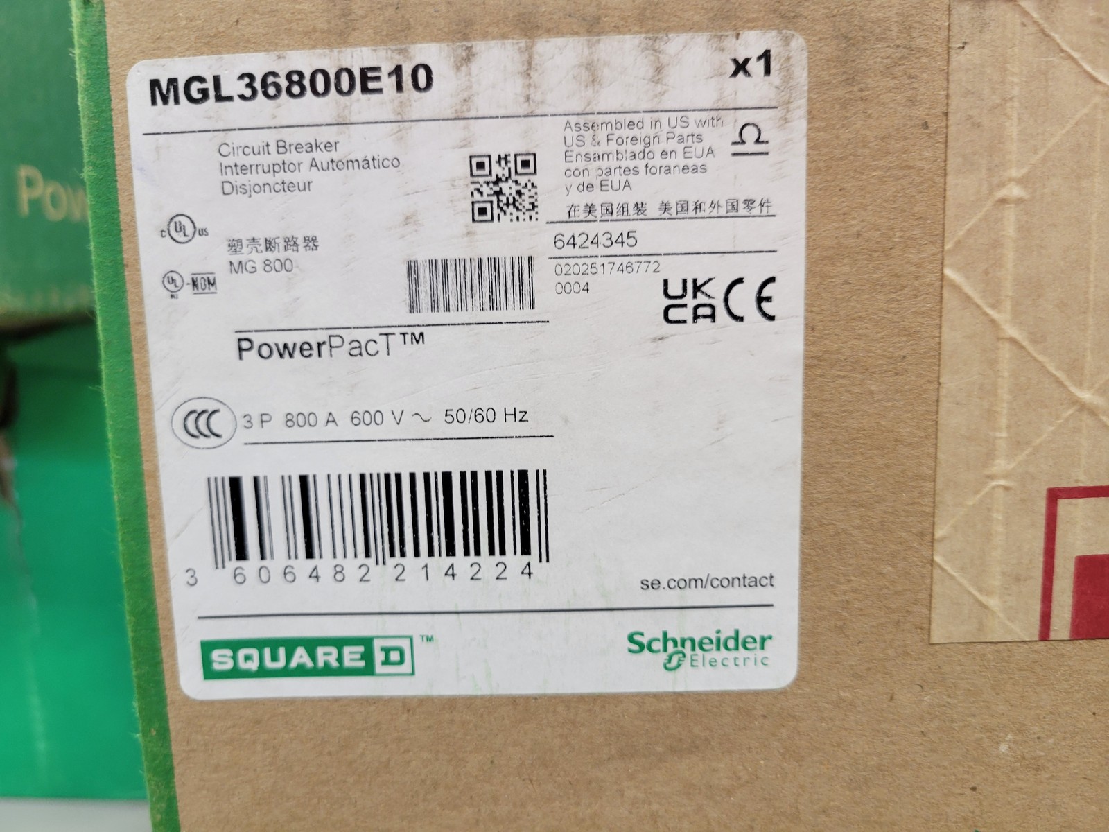 Square D MGL36800E10 Circuit Breaker 800A 3P 600V