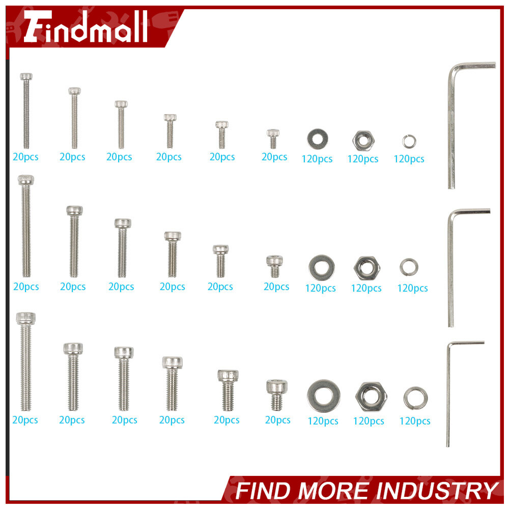 Findmall 1440PCS M2 M3 M4 Hex Socket Head Cap Metric Bolts and Nuts Kit