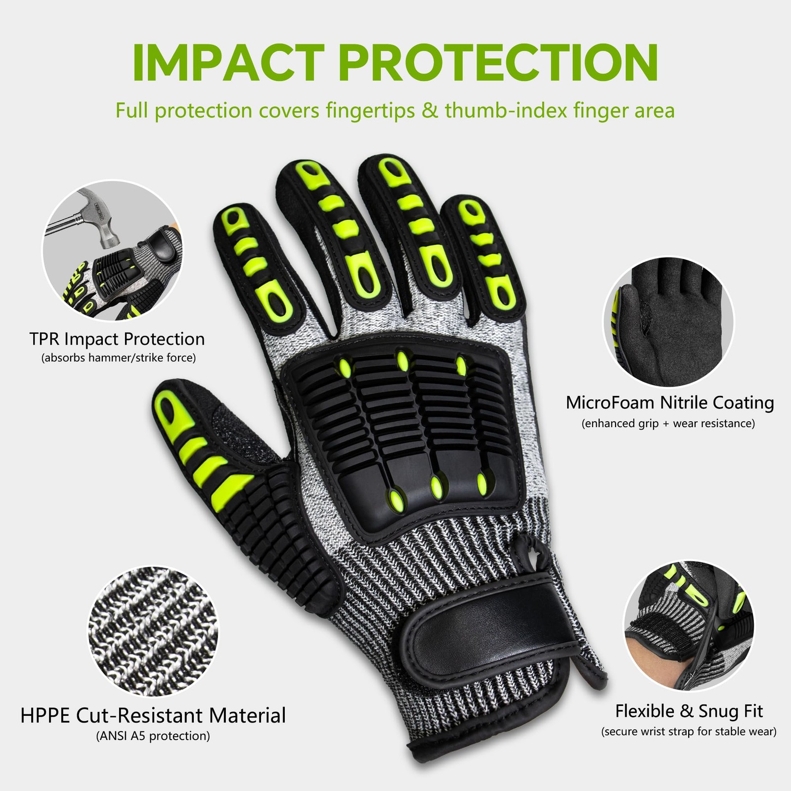 Impact Reducing Work Gloves for Men – ANSI Cut Level A5 with TPR Knuckle Guar…