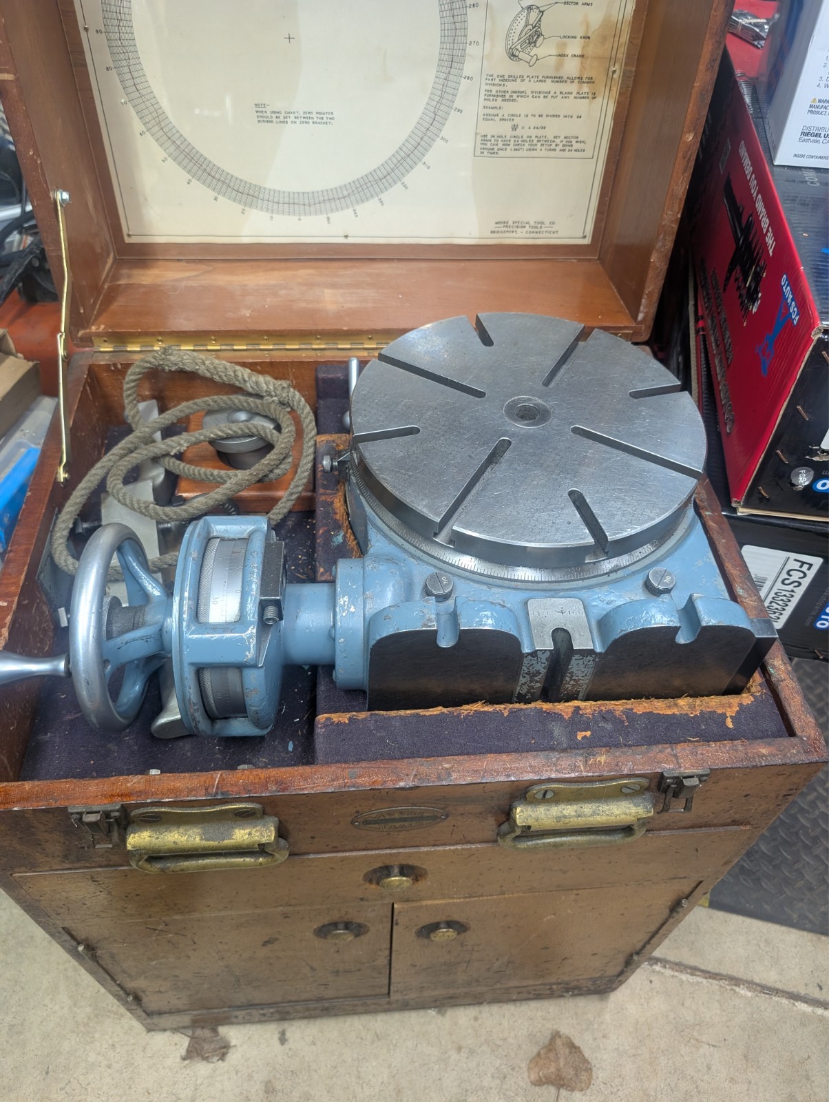 Moore Precision Rotary Table Model No. 2 in Mahogany Cabinet With Extras