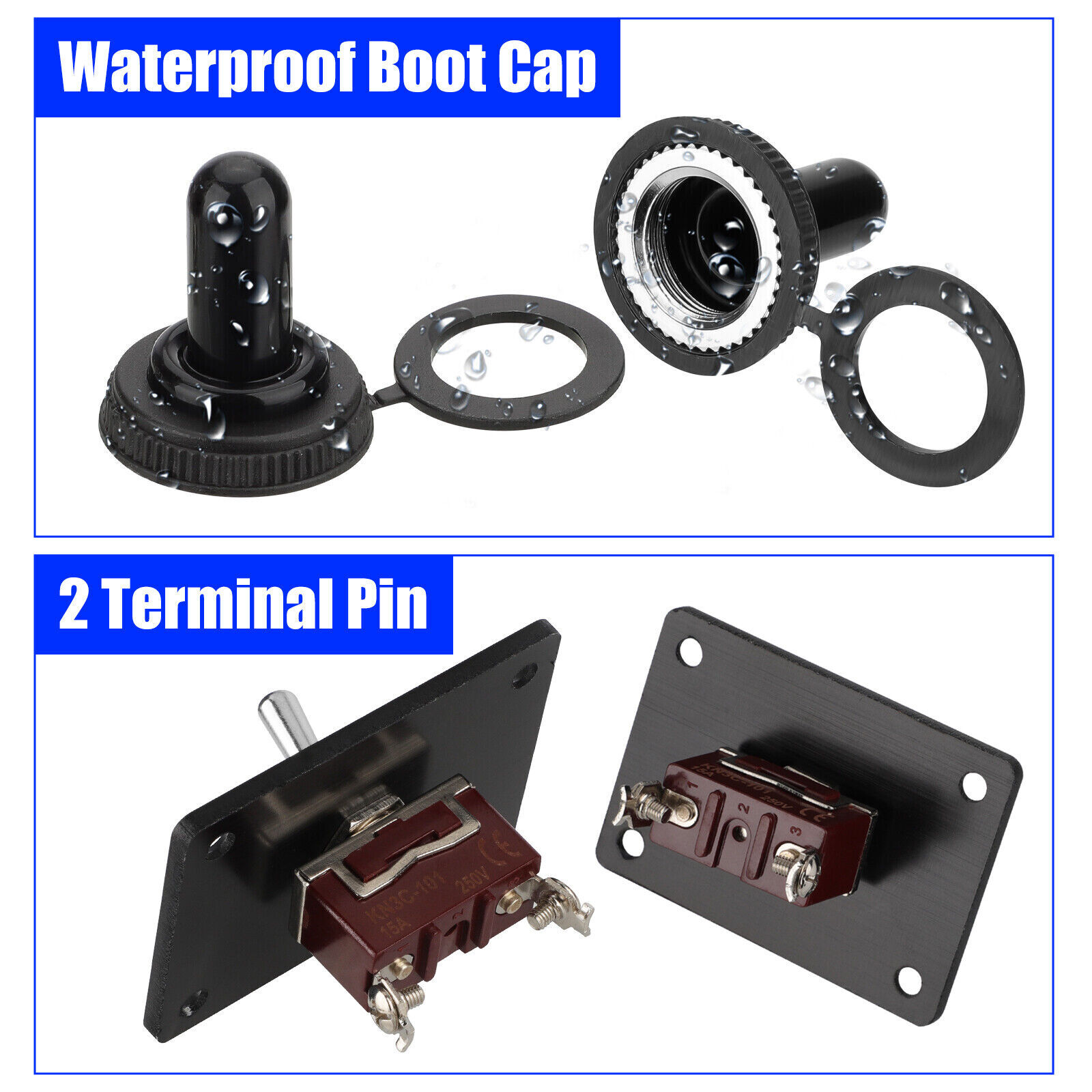 6X Toggle SWITCH ON/OFF Heavy Duty 15A 250V SPST 2 Terminal Car Boat Waterproof