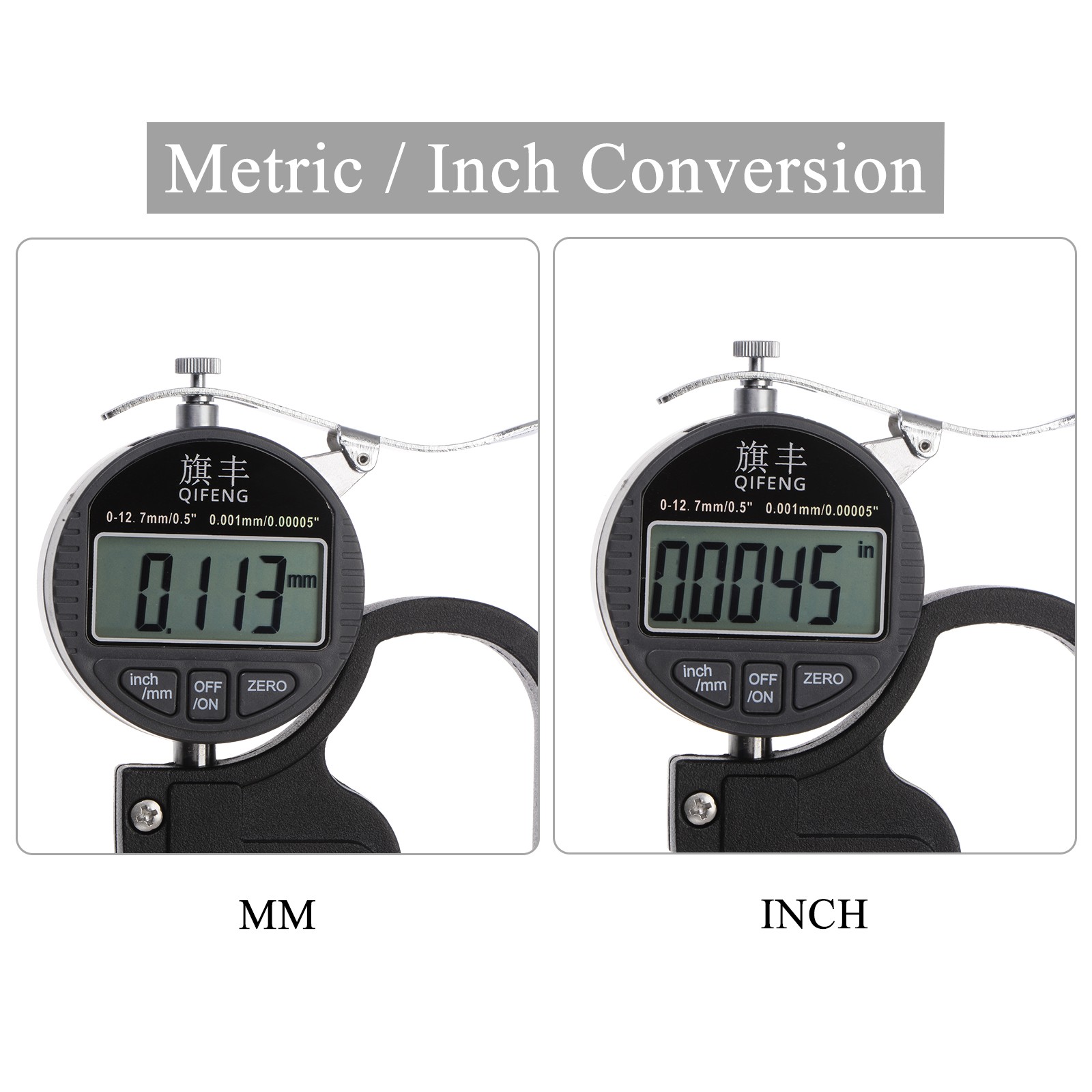 Digital Thickness Gauge 0.001mm/0.00005″ Range 0-12.7mm/0.5″ Electronic
