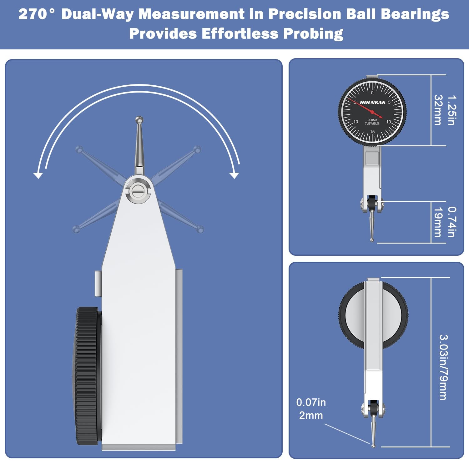 00.03/0.0005 Inch Dial Test Indicator Portable Case Steel Dovetail Mount