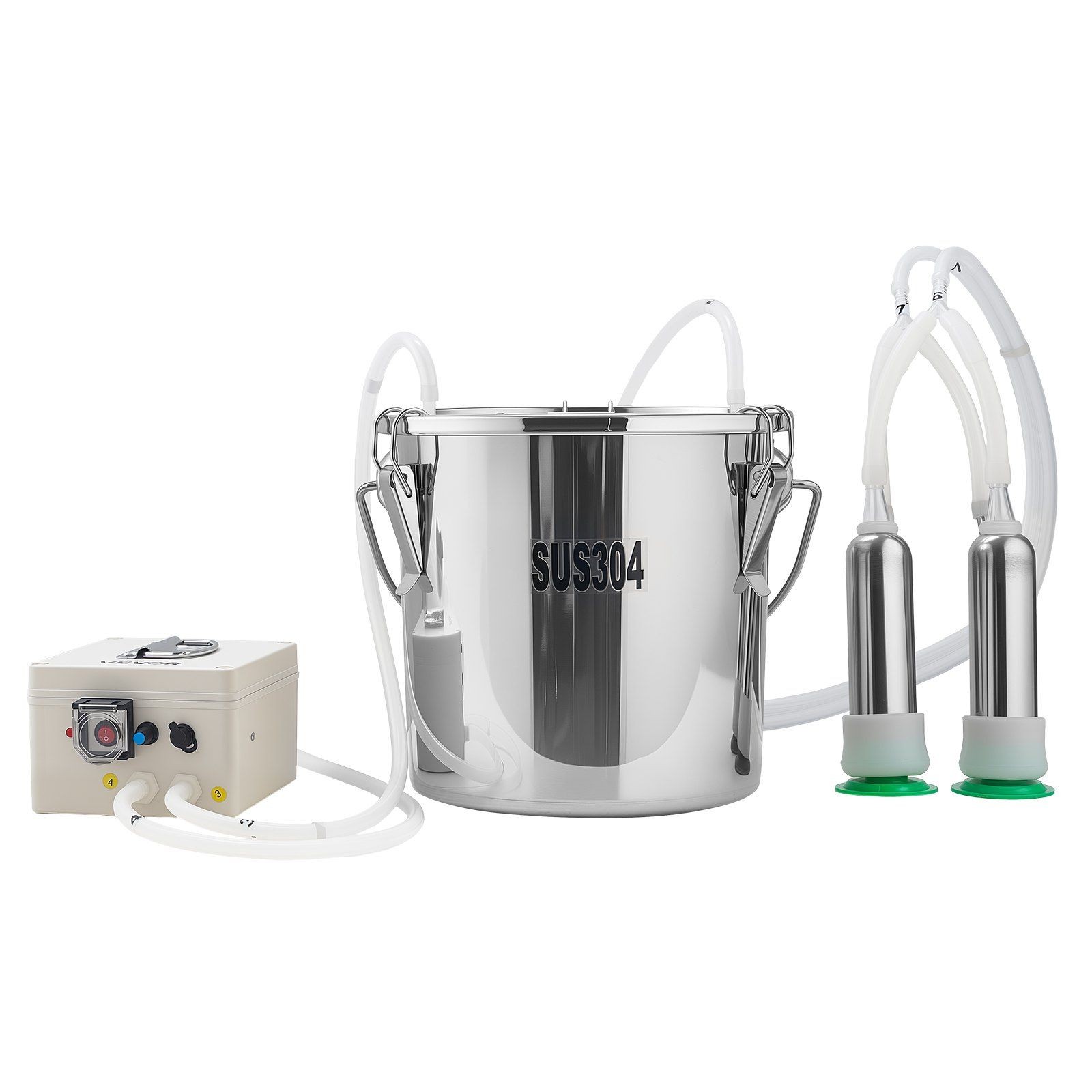 Goat Milking Machine w/ Adjustable Suction (45-50kPa), 12L SS Bucket, Battery