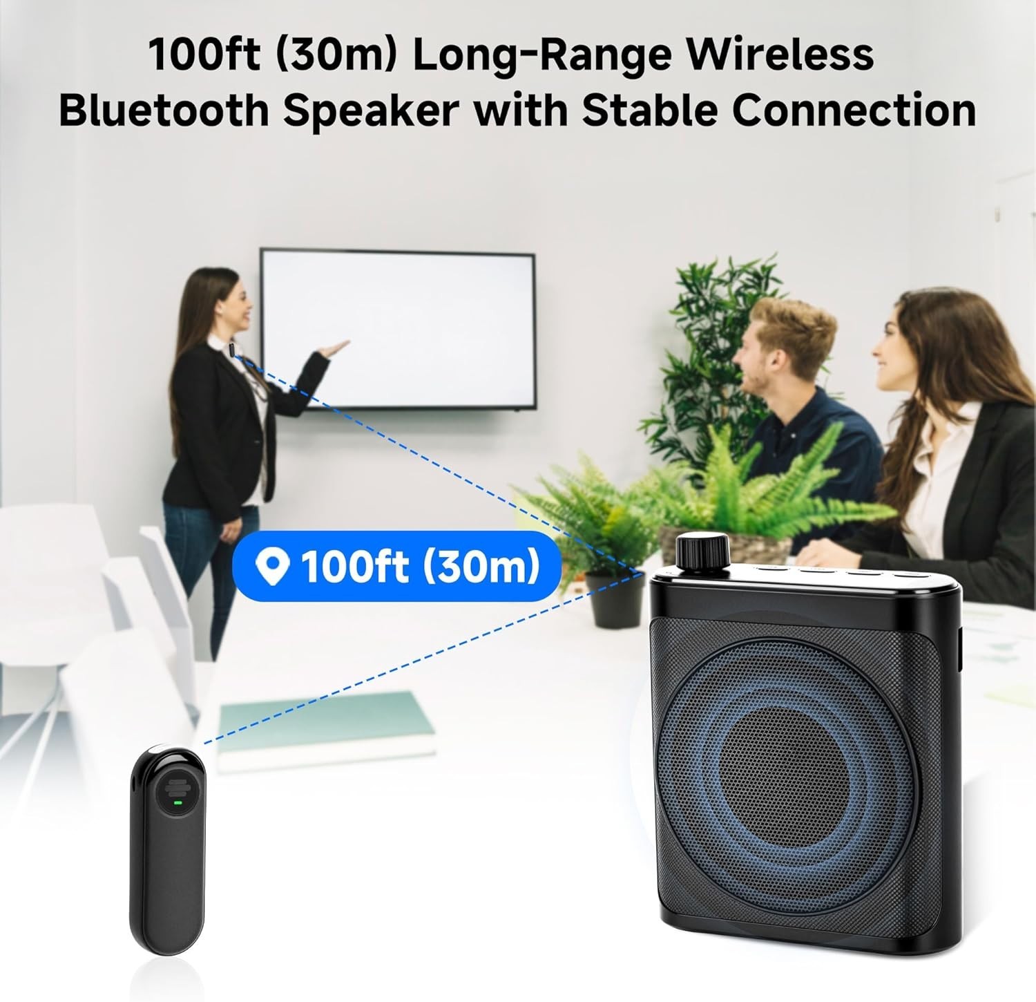 Portable Voice Amplifier with 2 Wireless Mic & Magnetic Lavalier, Portable Voice
