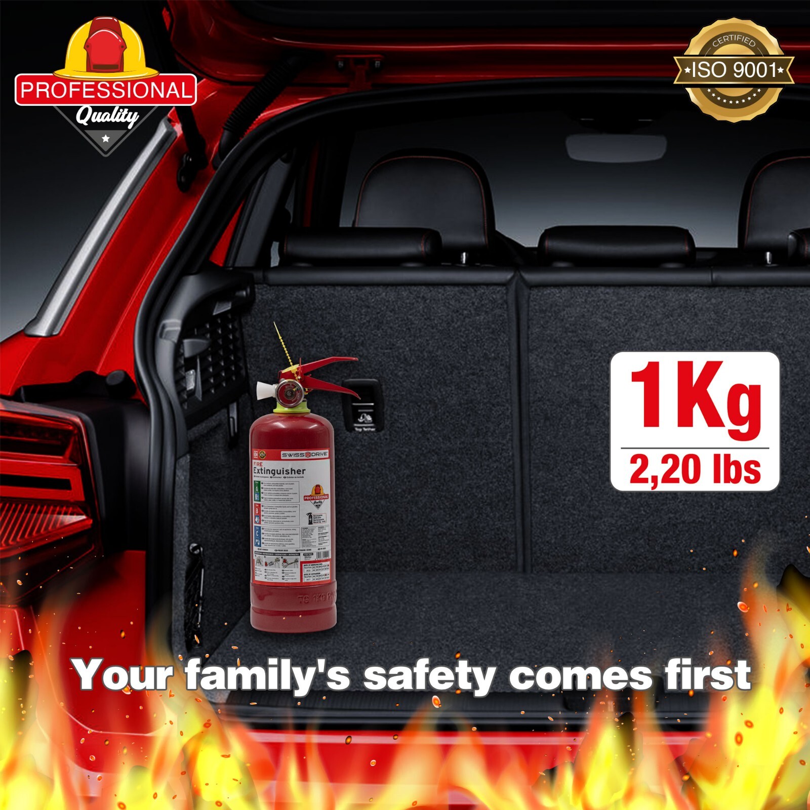 Fire Extinguisher Rechargeable Home Kitchen Car 1 Kg 2.2 lbs Portable ABC Class