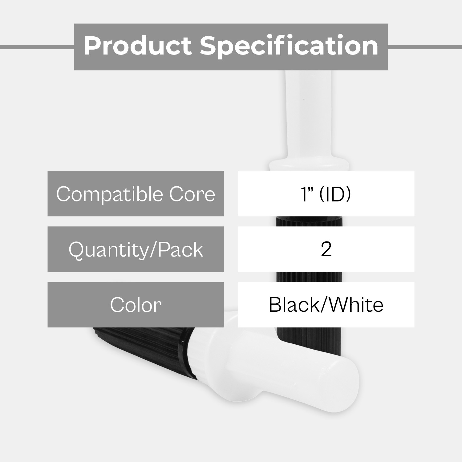 Black and White 2 Swivel Handles For Extended Core and Pipe Stretch Film