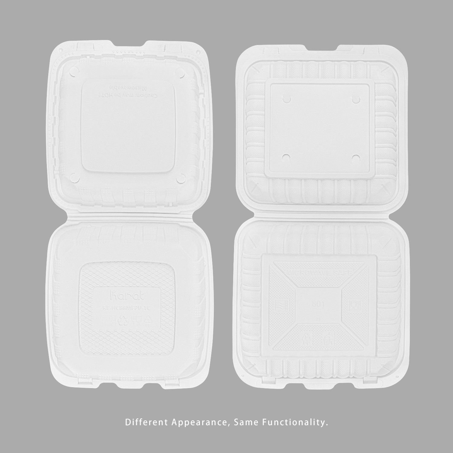 Karat Earth 8″ x 8″ Mineral Filled PP Hinged Container, 1 compartment – White