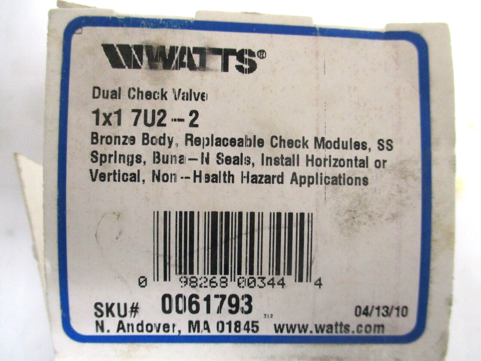 WATTS , 1″ FNPT BRONZE DUAL CHECK VALVE, NO.-7 , 7U2-2 , 150 PSI