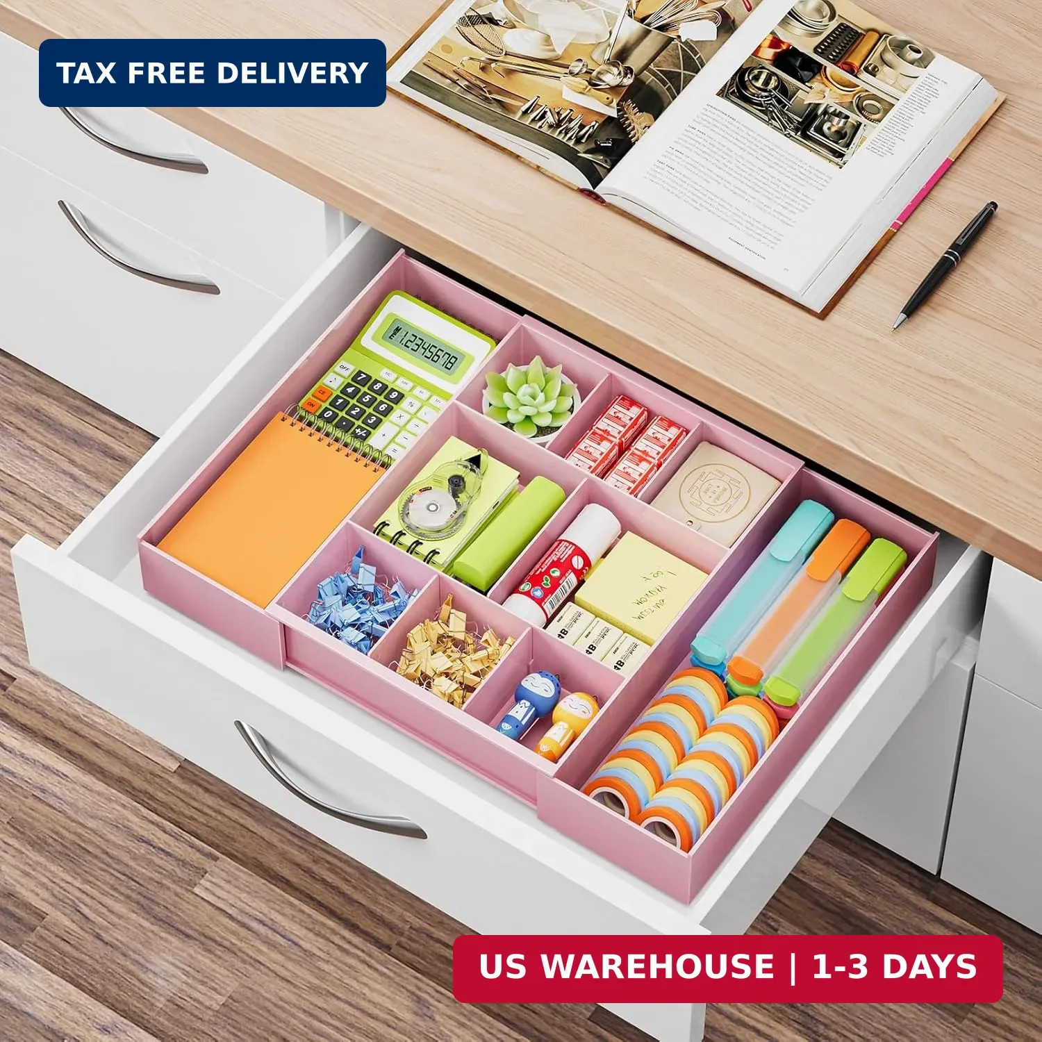 Marbrasse Expandable Desk Drawer Organizer, Clear Plastic Drawer Organizer Tray