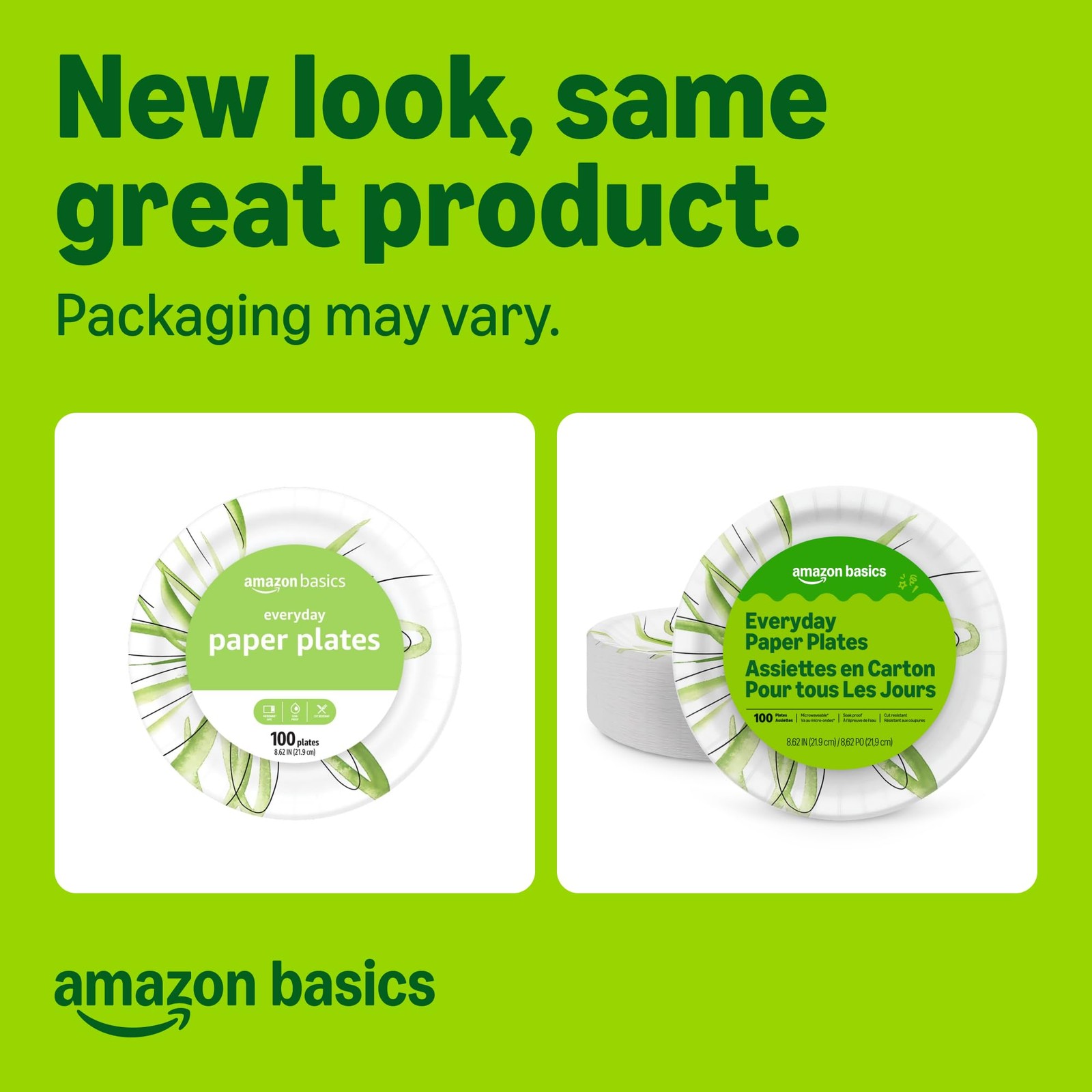 Amazon Basics Everyday Disposable Paper 100 Count (Pack of 1), White,Green