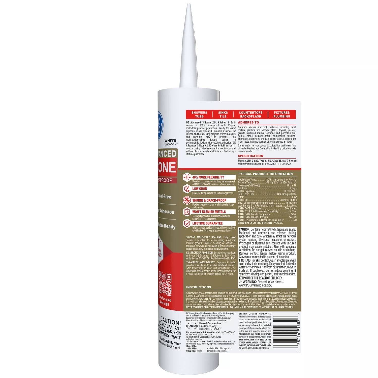 3 Pack GE Advanced Silicone Kitchen & Bath Sealant White 10.1 oz Cartridge
