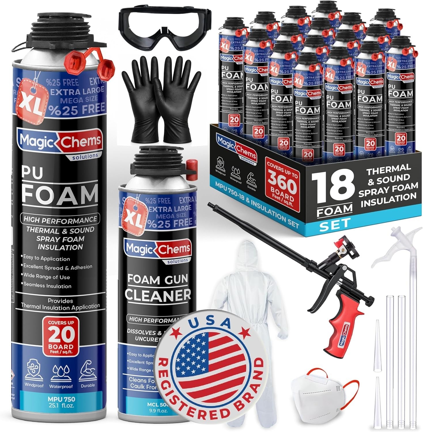 Closed Cell Spray Foam Insulation Kit (18 Pack-25.4 Oz) Expanding Polyurethane