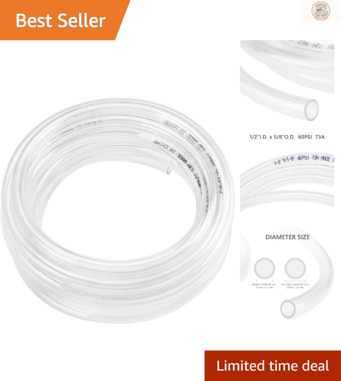 1/2 Inch Clear Vinyl Tubing – Flexible, Non-Toxic PVC Hose, 10 Feet Long