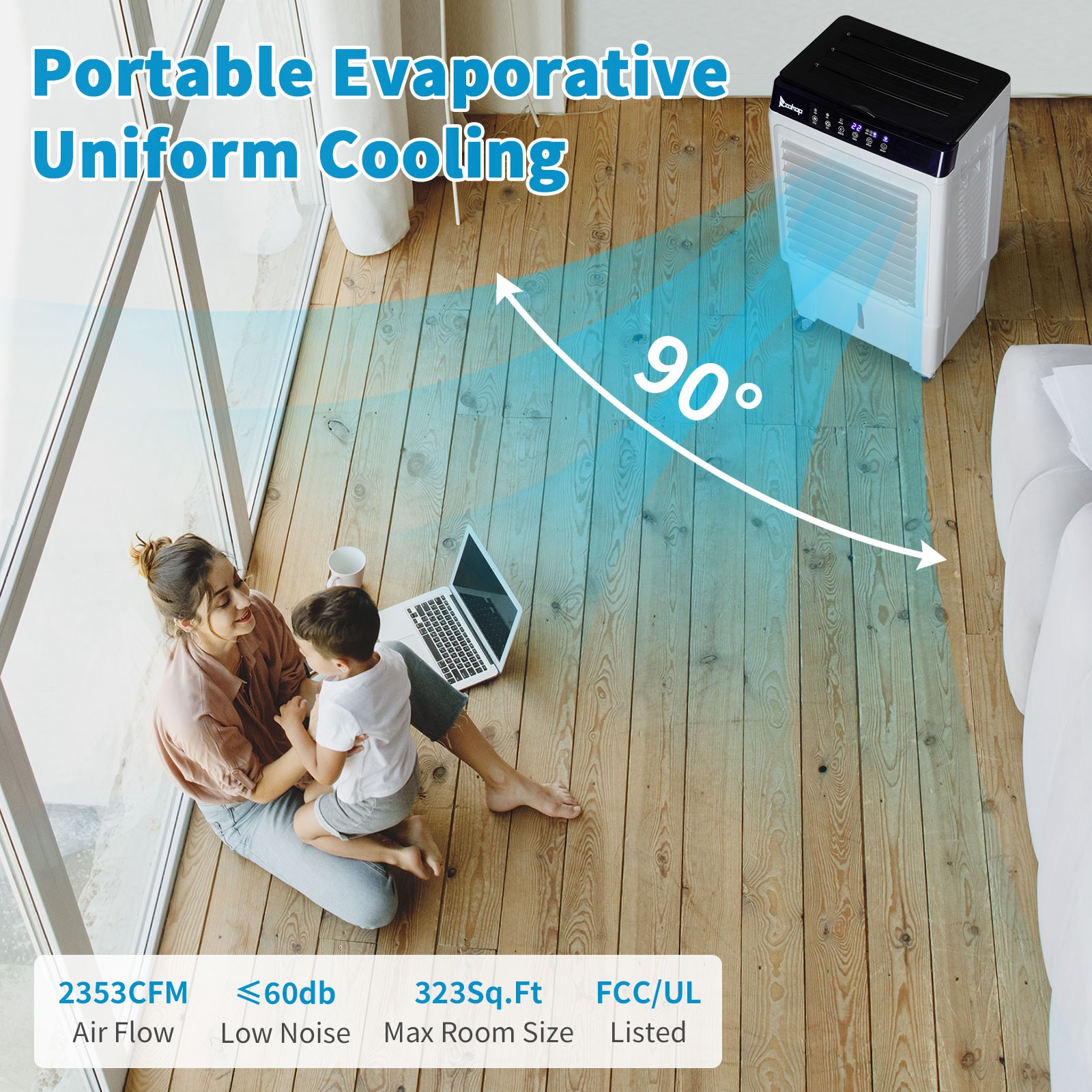 Portable Air Conditioner Fan Evaporative Cooler 2400CFM Swamp Cooler Remote 30L