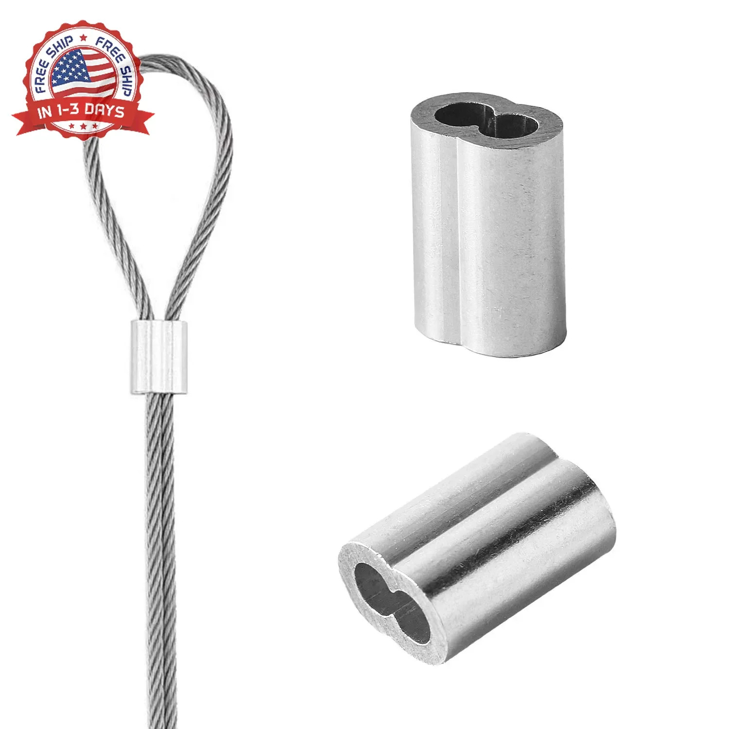 Aluminum Cable Crimping Sleeves 3mm Wire Rope Ferrules 100Pcs for Wire Fixing
