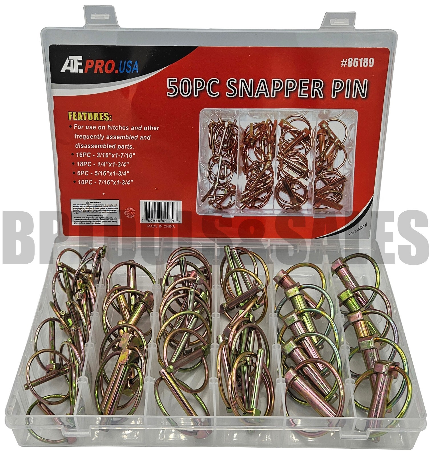 50 Pc Lynch Pin Kit Assortment Farm Tractors 3 Point Hitch Steel Trailer Pins