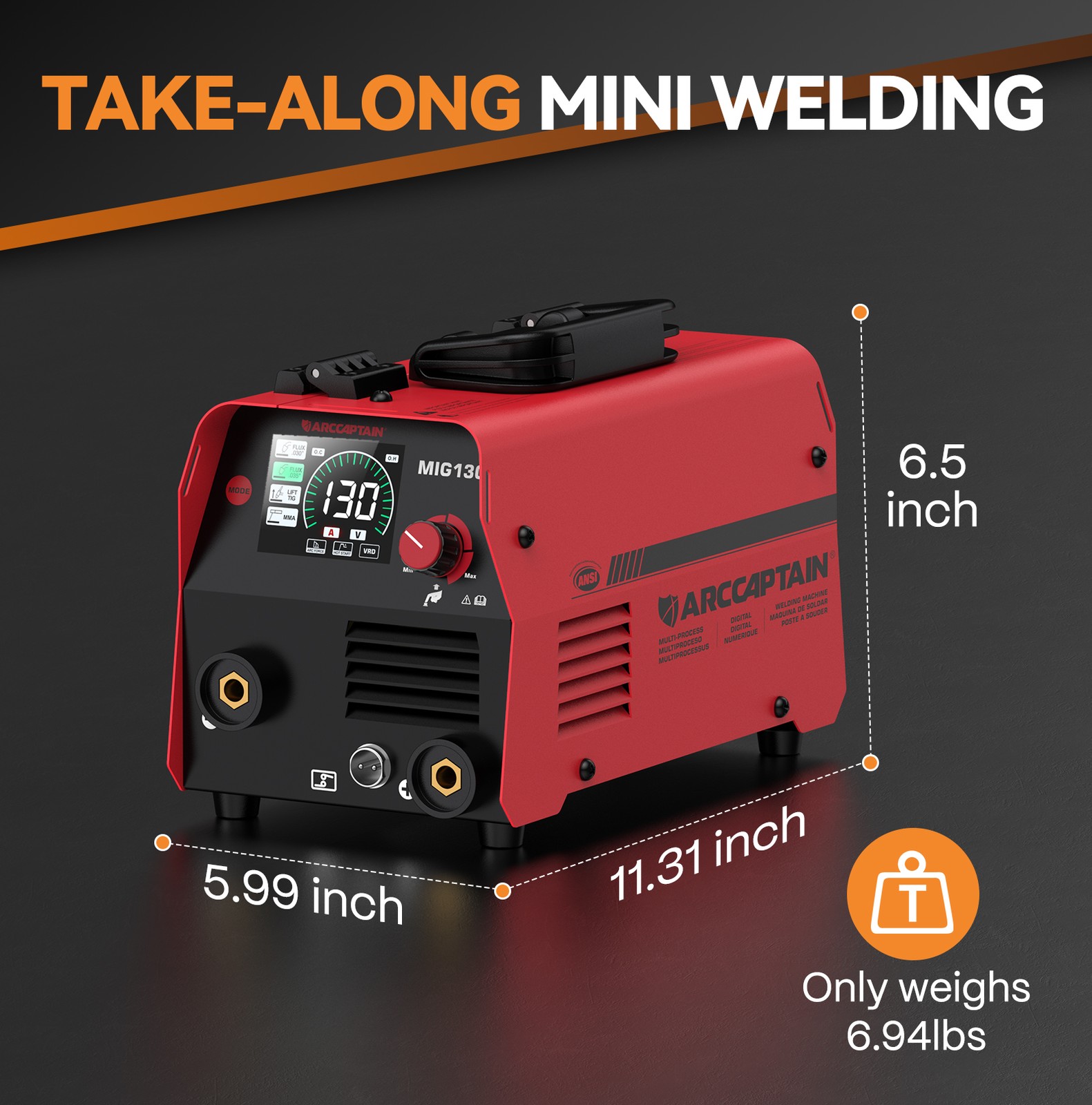 ARCCAPTAIN MIG130 Digital Screen MIG Welder 130A Flux Core Mig/Lift TIG MMA US