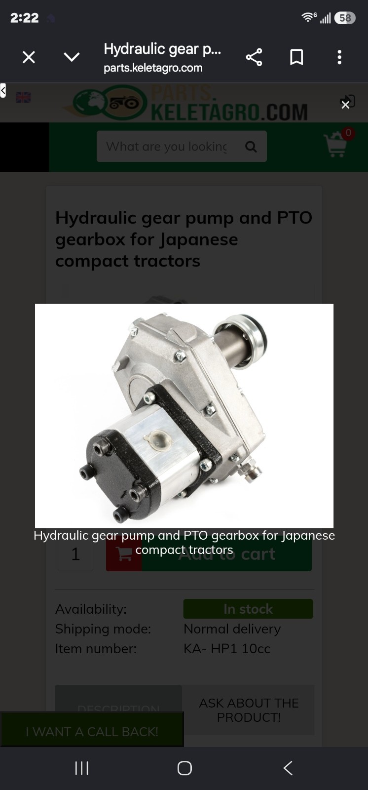 KeletAgro Hydraulic Gear Pump Single Acting 10cc with PTO Gearbox KA-HP1