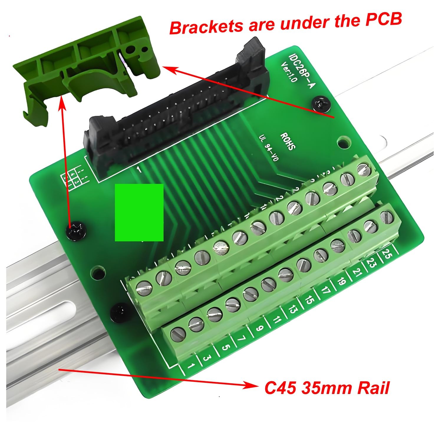 10 Sets DIN Rail Mounting Kit for PCB 35mm C45 Adapter Clips PA66 Green Panel…