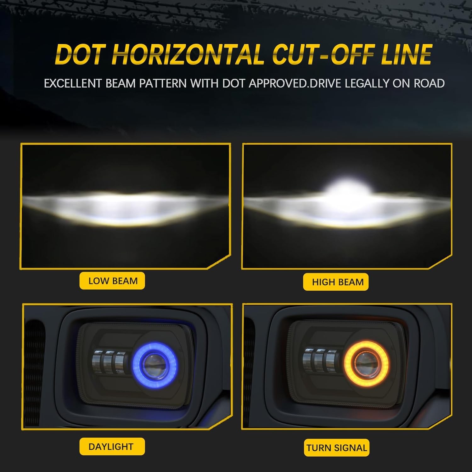 5×7 LED Headlight 7×6 H6054 Headlights with Blue Halo Amber Turn Signal