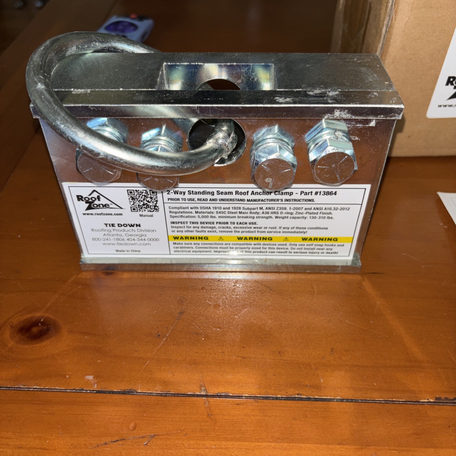 Roof Zone 2-Way Standing Seam Anchor Clamp Tie Down PART No. 13864