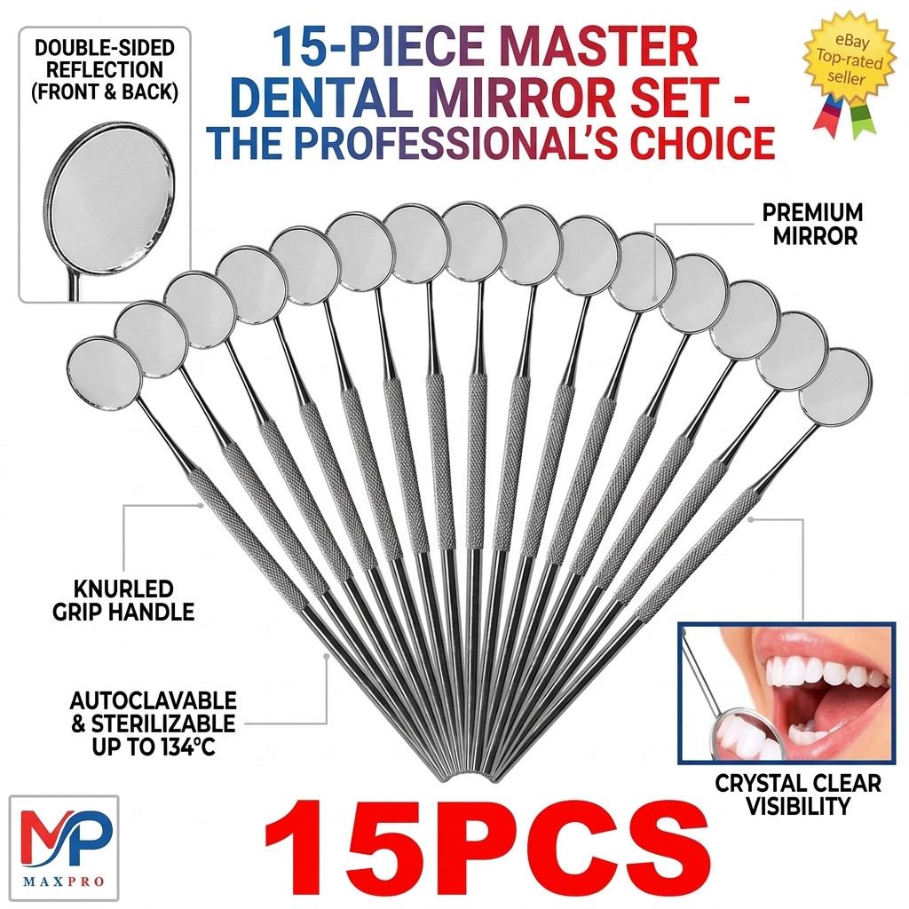 Dental Mouth Mirror #5 w/Handle Dental Instruments German Grade Stainless 15 PCS