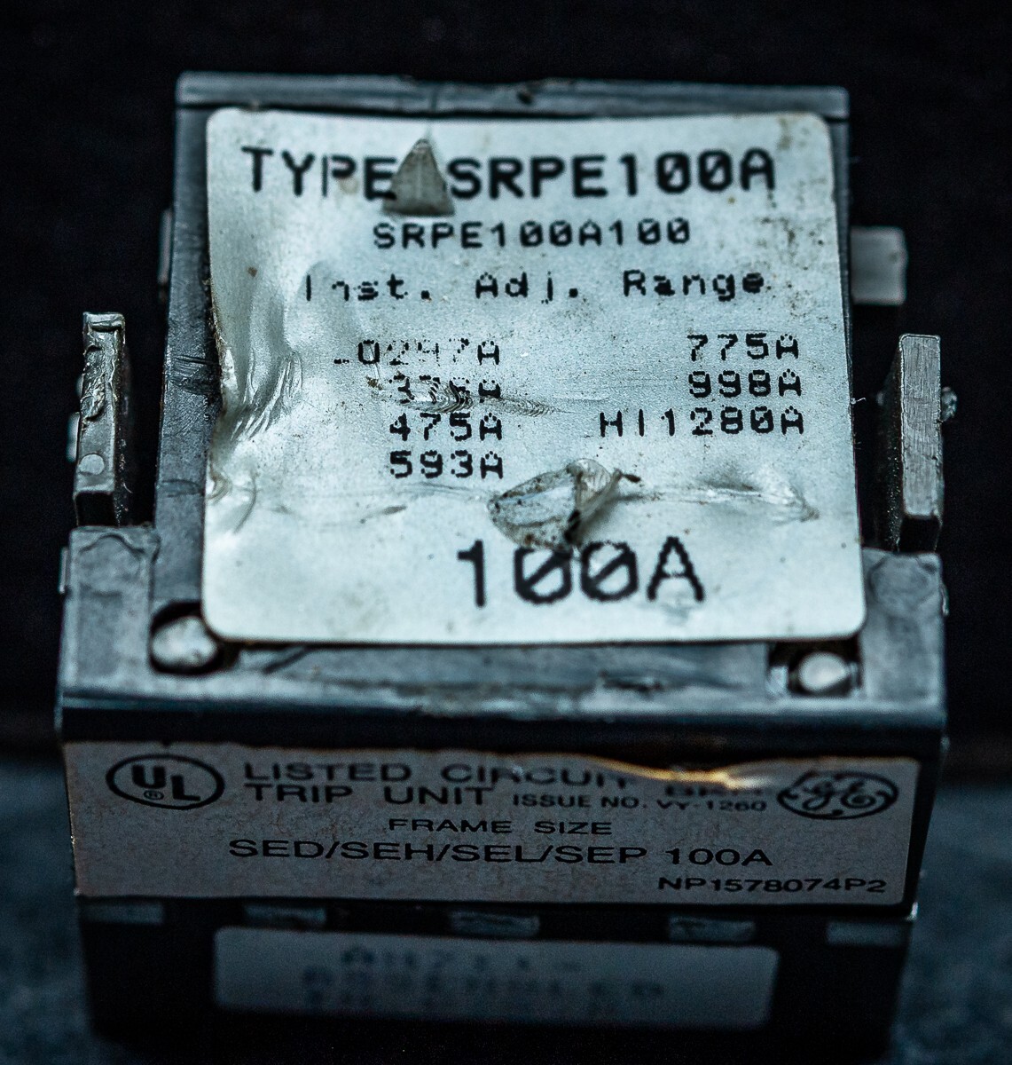 GE SRPE100A Breaker Rating Plug Spectra, used
