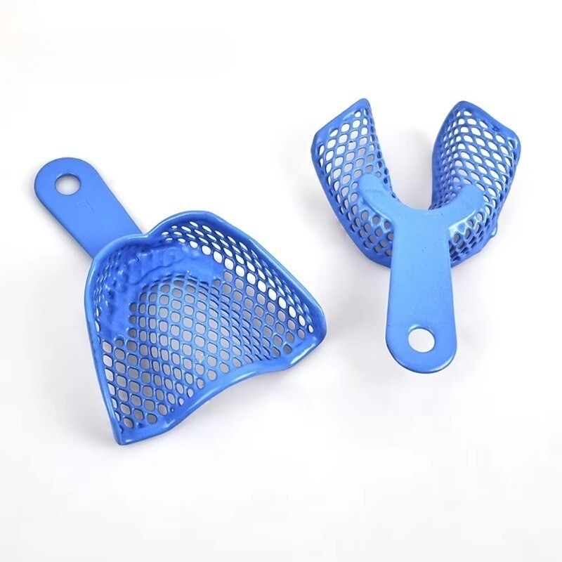 2pc Dental Plastic-Steel Impression Trays Mesh Shape Precise Blue L/M/S/Ant/Side