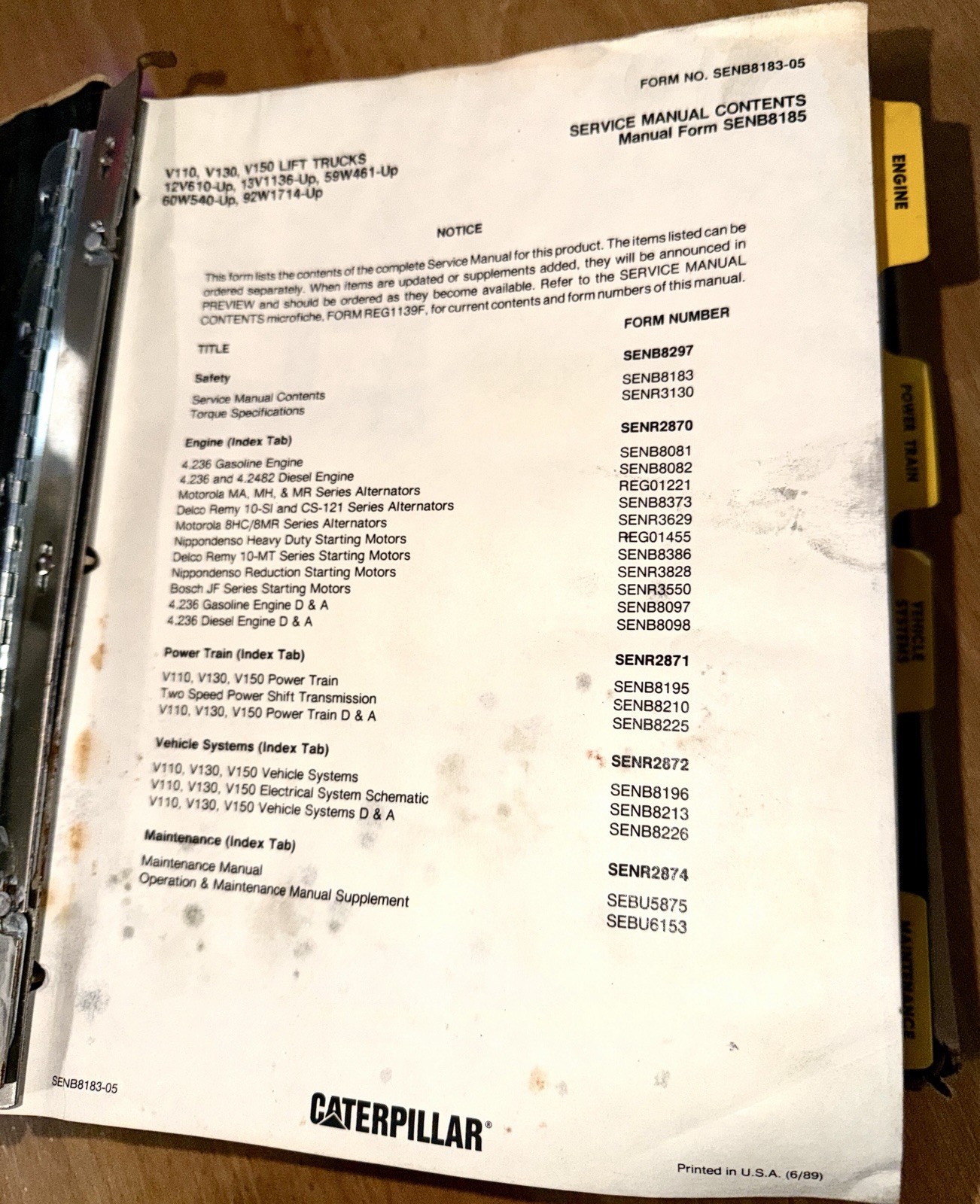 Cat Caterpillar V110 V130 V150 Forklift Shop Service Repair Manual