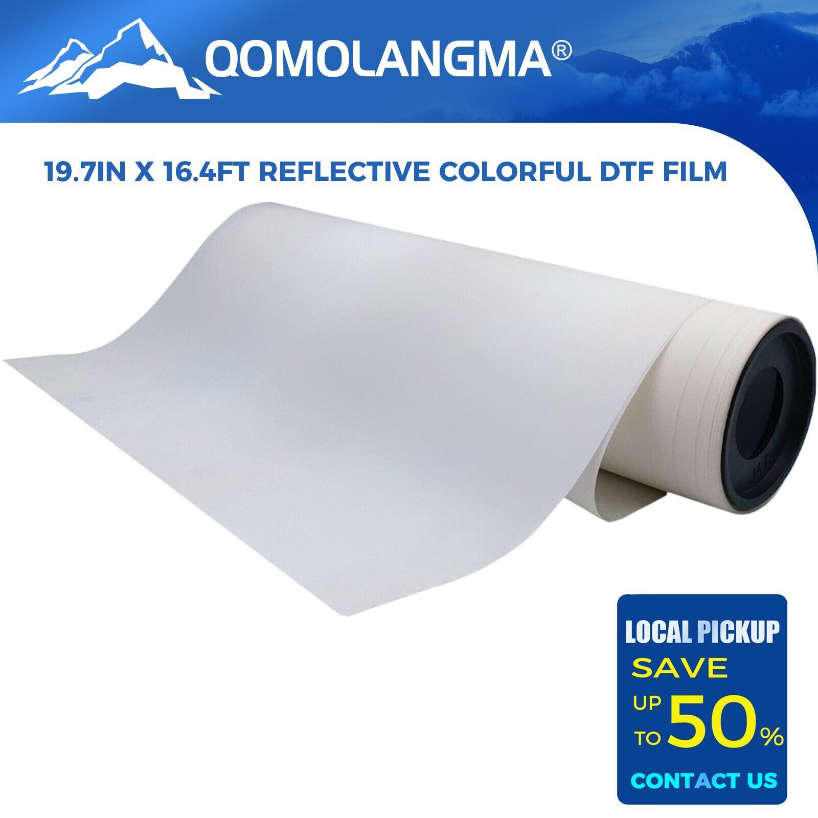 QOMOLANGMA 19.7″ x 16.4ft Colorful reflective DTF film Roll, UV-resistant Film