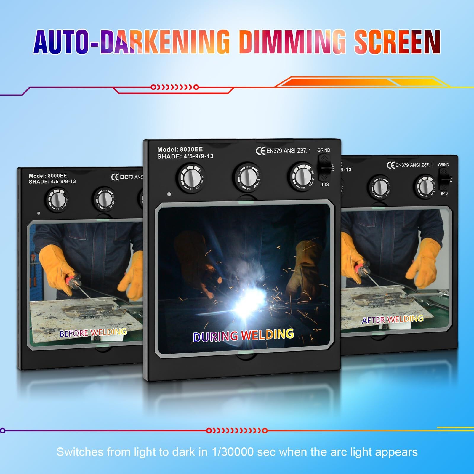 True Color Auto Darkening Welding Filter, 4 Sensor, Shade 4/5-13, 4.49″ x 5.24″