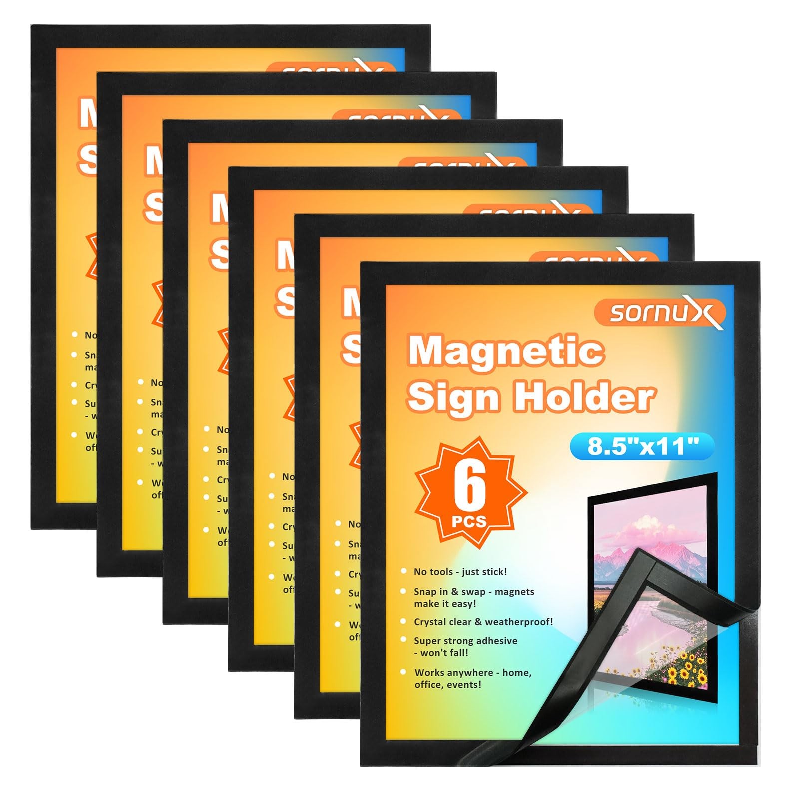 8.5 x 11 Magnetic Sign Holder 6 Pack, Self-Adhesive 8.5″x11″ 6Pack, Black