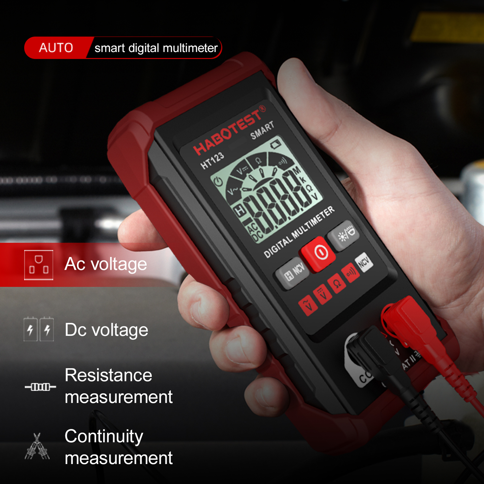 Digital Multimeter Auto Range Multimeter 2,000 Counts Flashlight Data Hold G3T1