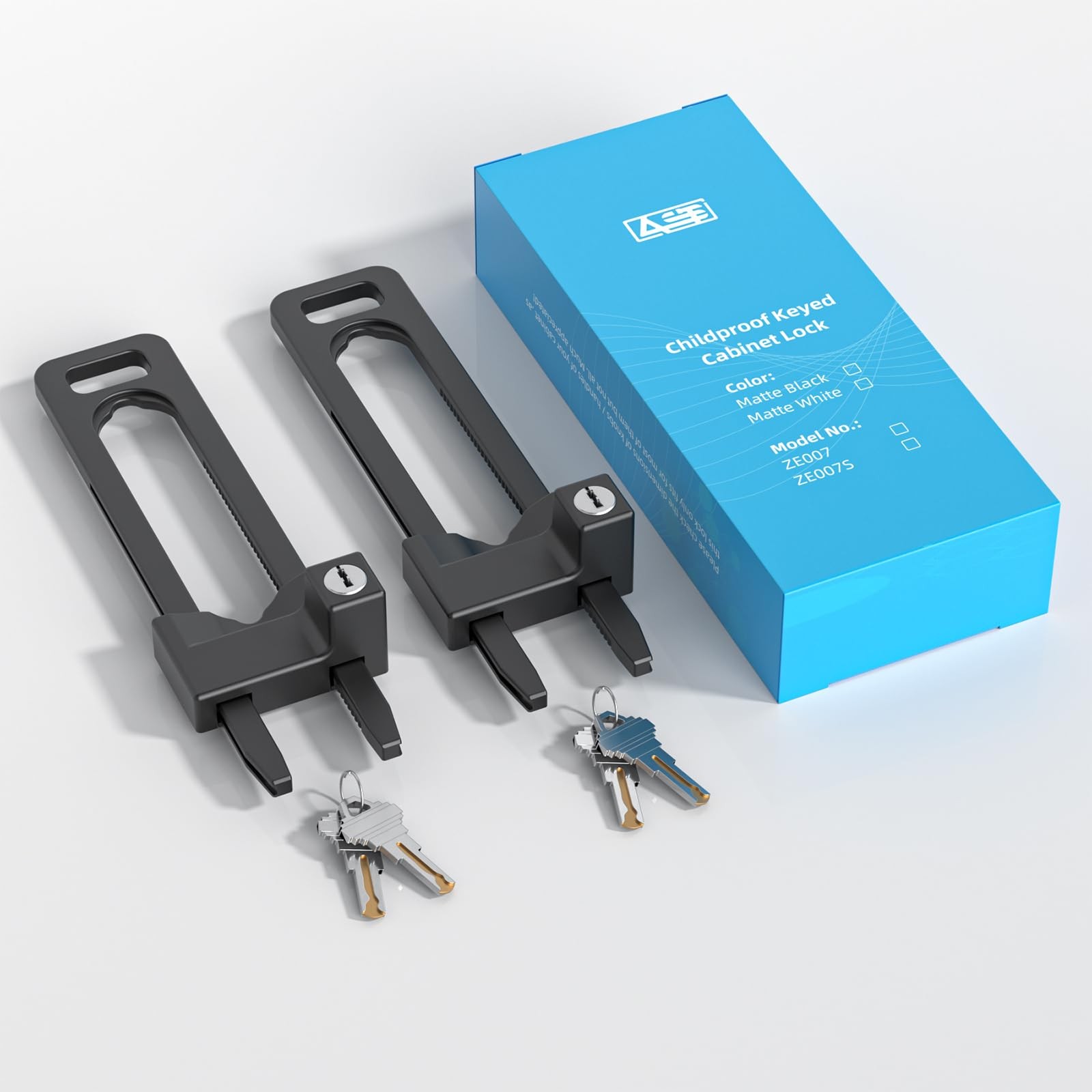 Keyed Cabinet Lock, 2 Locks 4 Keys, Key Alike, Childproof Drawer Latch