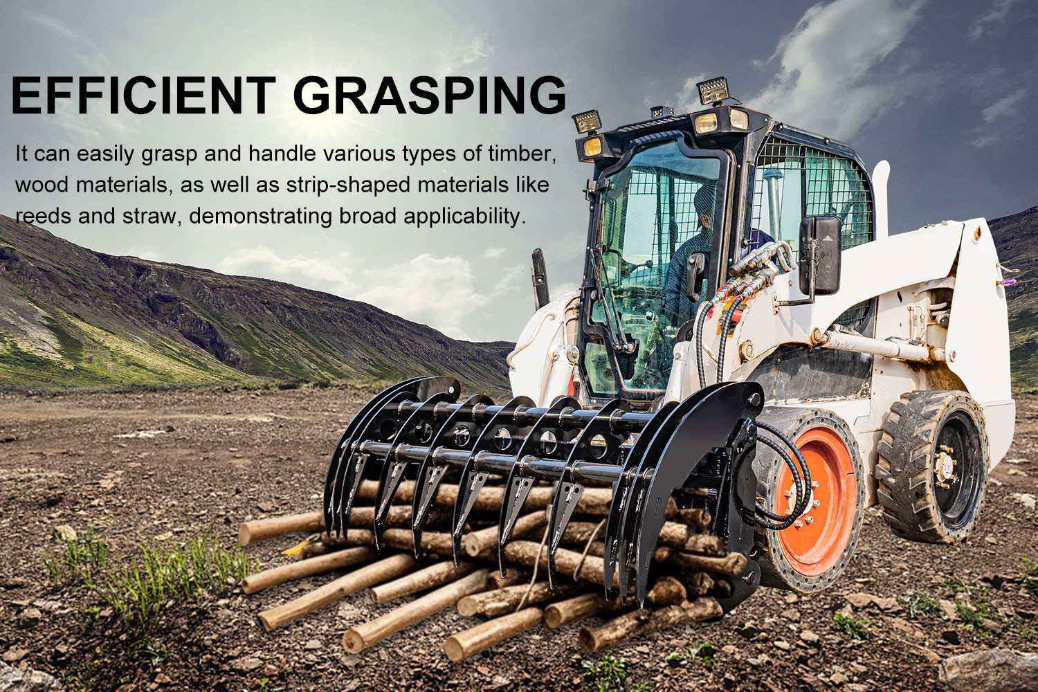 72″ Brush Root Rake Grapple Attachment For Bobcat Skid Steer