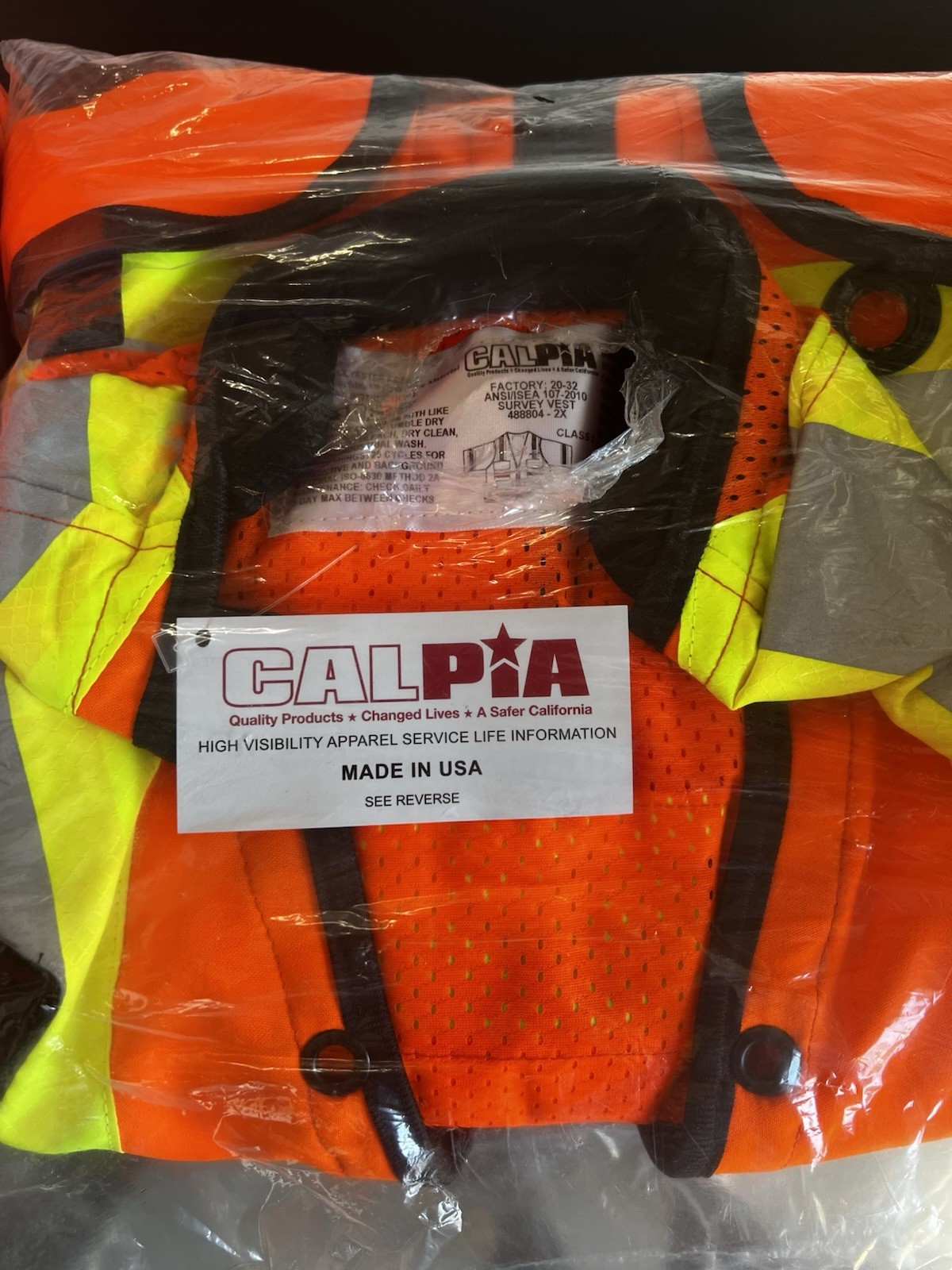 CALPIA Hi-Visibility Orange Survey Vest 2X ANSI/SEA 107-2010 Safety Reflective