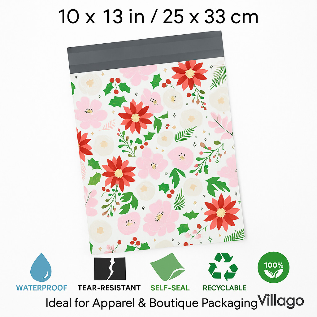 Festive Floral Poly Mailers 10×13 Self-Seal Shipping Bags, Waterproof Mailers