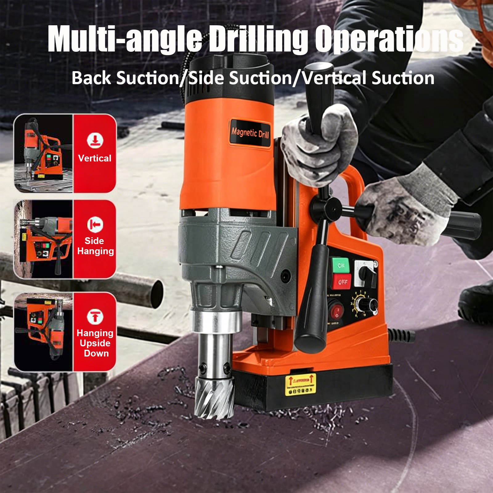 Magnetic Drill 1450W 12500N Mag Drill Press 1.6″ Boring Diameter 780RPM 2 Bits