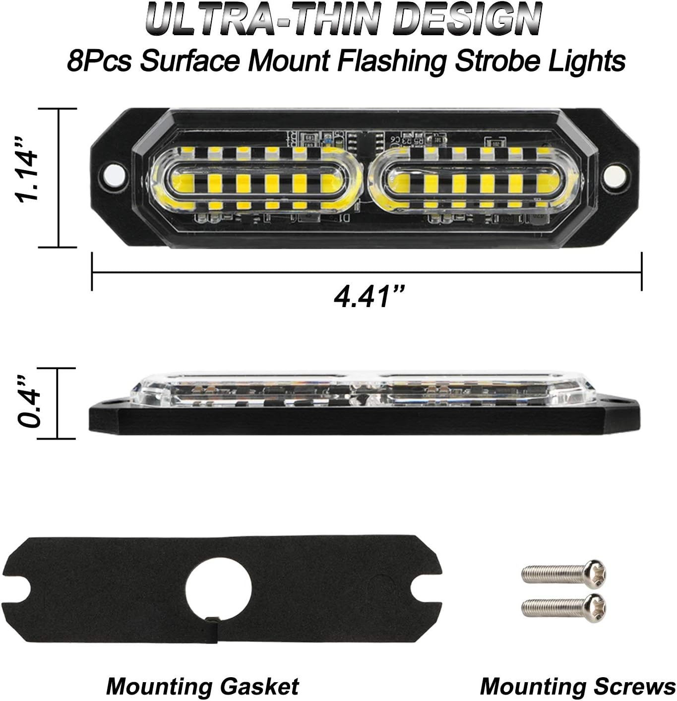 Ultra Slim White LED Emergency Warning Strobe Lights Surface Mount For Tow & Con